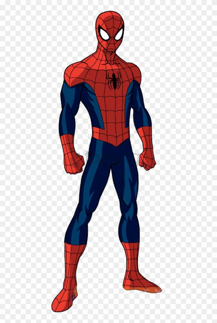 the amazing spider - man is standing in front of a white background, with blue and red