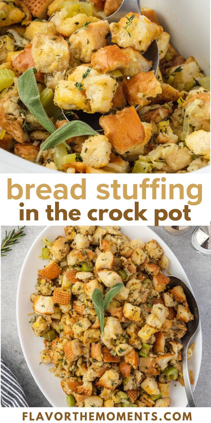 bread stuffing in the crock pot is an easy and delicious side dish for thanksgiving