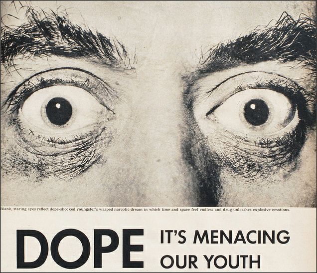 an advertisement for dope with two eyes and the words it's menacing our youth