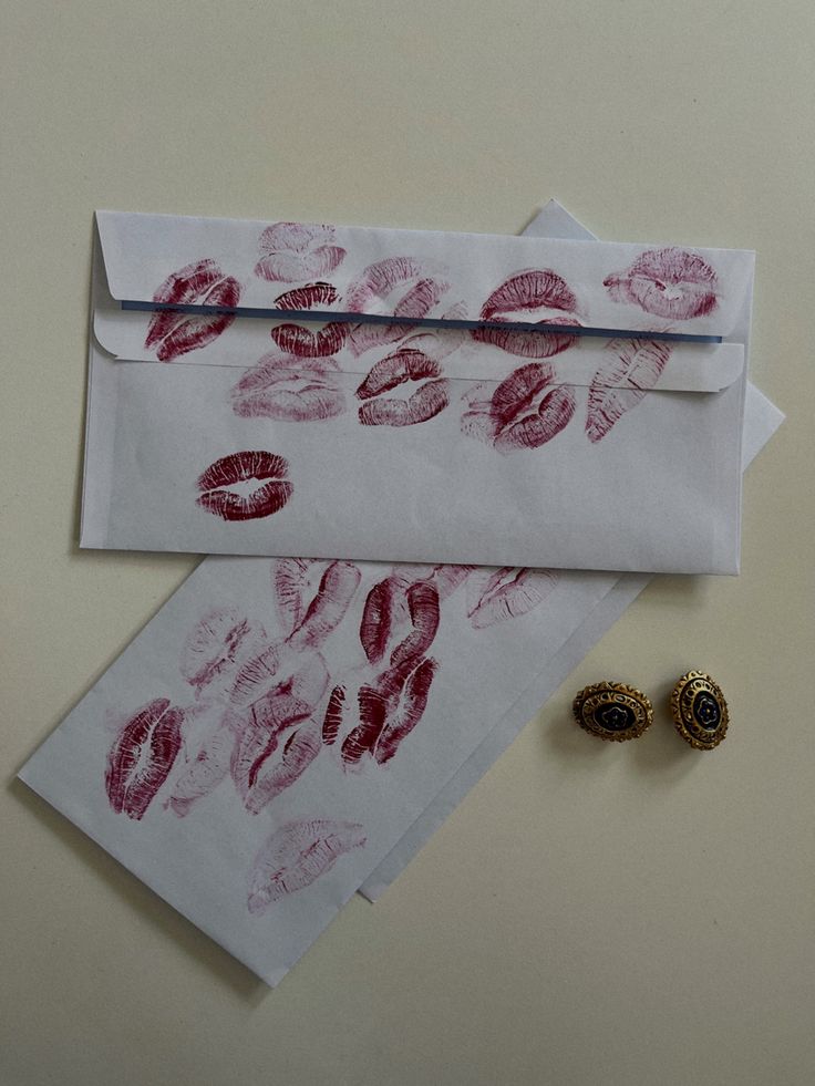 Letters with kisses on them and vintage earrings nearby Kiss Envelope Ideas, Love Letter With Kisses, Kiss Letter, 1950s Love, Future Relationship, 13 Birthday, Creativity Ideas, Hyper Feminine, Old Letters