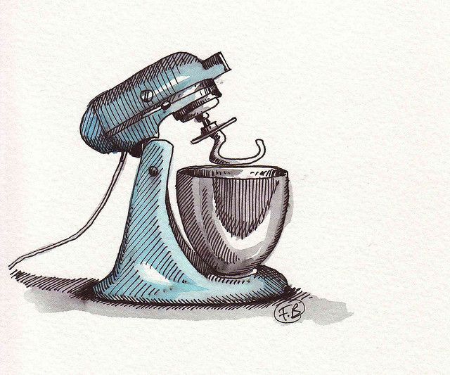 a drawing of a mixer on a white background with the words kitchen aid written below it