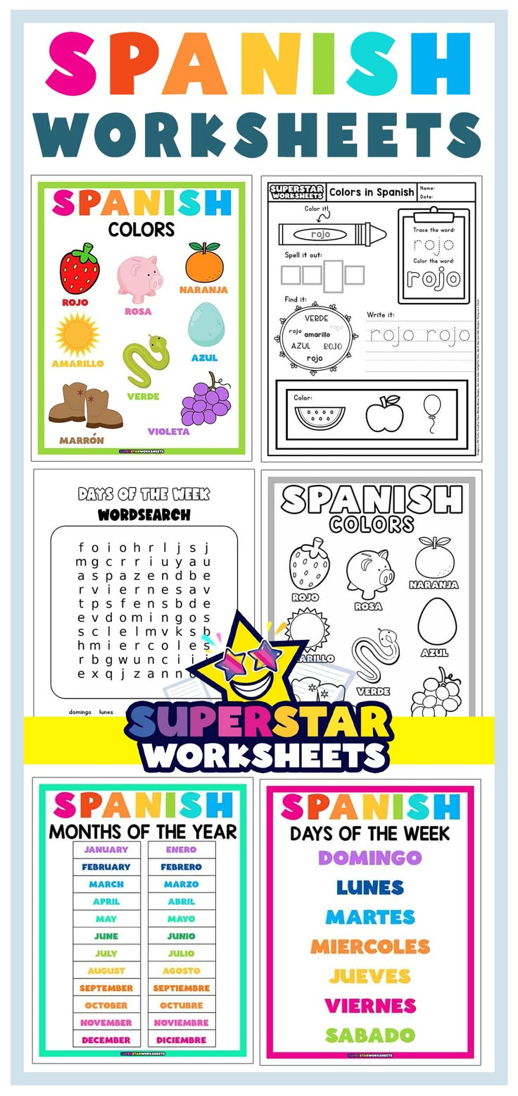 spanish worksheets for kids to practice their language and writing skills with pictures on them