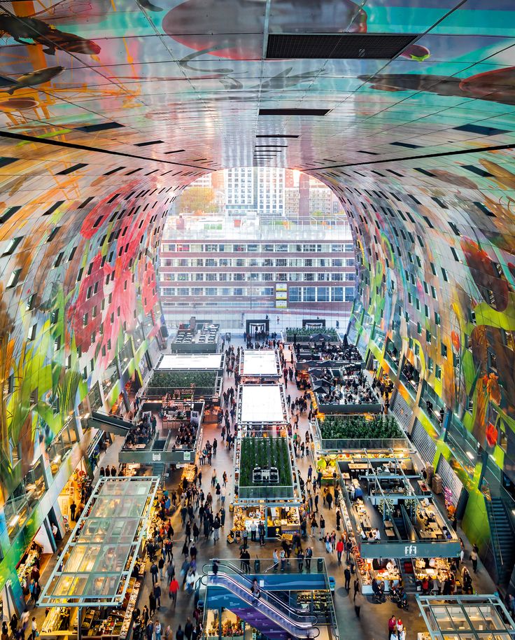 an overhead view of the interior of a shopping mall