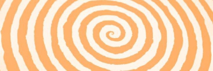 an orange and white striped background with spirals