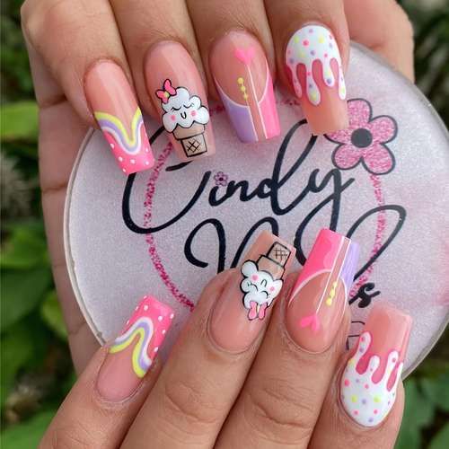 Ice Cream Nails, Birthday Nail Designs, Chic Nail Art, Ice Cream Design, Cream Nails, Nail Forms, Easter Nails, Summer Nails Colors, Birthday Nails