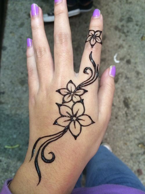 a woman's hand with a flower tattoo on it