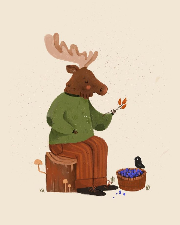 a moose is sitting on a stool and eating something