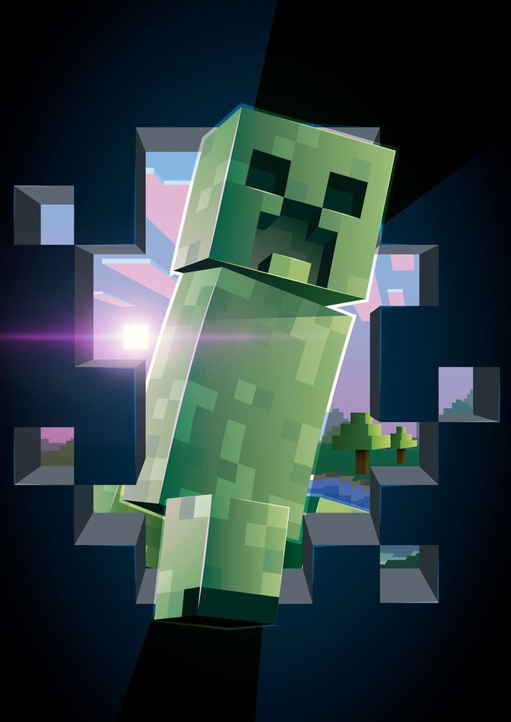 an image of a minecraft creeper in the air with his head tilted to the side