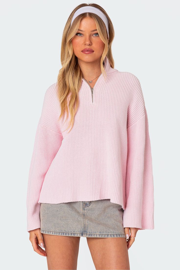 Amour High Neck Oversized Zip Sweater Light Pink Sweater, Visionary Fashion, Bday Gifts, Sweater Oversized, Sweater Oversize, Swimwear Dress, Knitted Tops, Strapless Tops, Sweater Brands