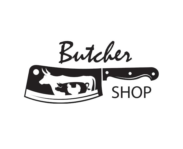 the butcher shop logo is shown with a large knife in it's center and an inscription that reads butcher shop