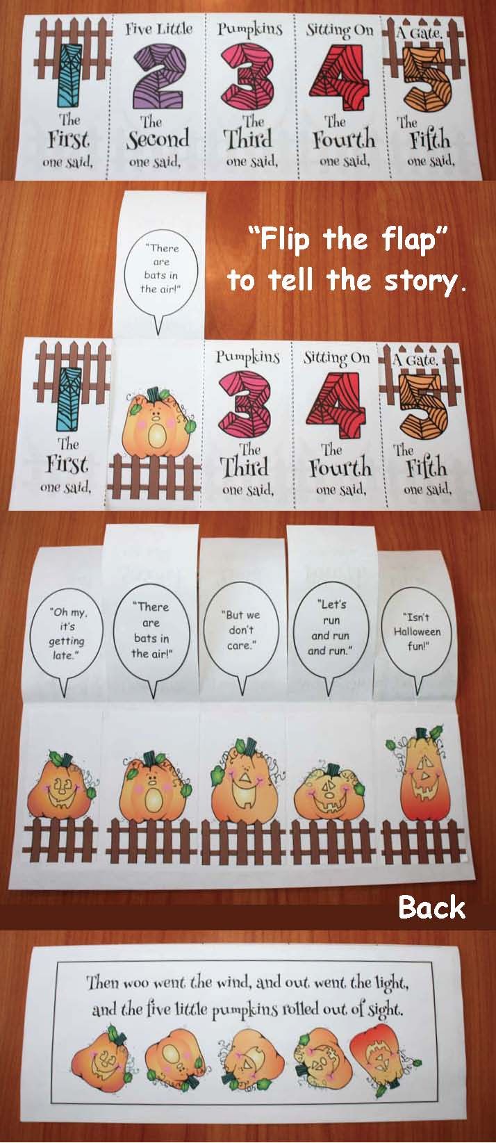 four different pictures of pumpkins on paper with words and pictures to describe the story