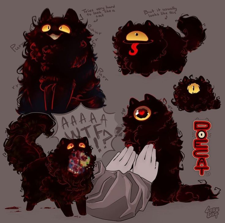 some black cats with glowing eyes and hair