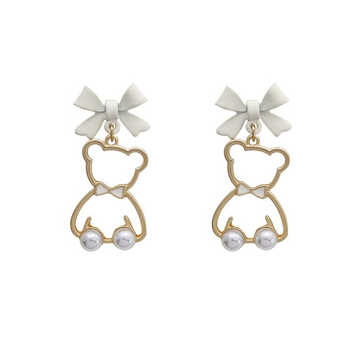 PRICES MAY VARY. Unique design: lovely bear with bow design, full of girlish heart, I believe you will be more attractive when wearing this bear earring Excellent material: bowknot earrings are made of high-quality alloy, non-toxic, nickel-free, hypoallergenic, light and comfortable, and will not burden your ears Occasion: This pearl earring is your fashion accessory. It can be worn with any clothing, suitable for wedding, banquet, school, travel, work, photography or daily wear Perfect gift: bo Anniversary Activities, Cute Simple Earrings, Cutecore Fashion, Teddy Bear Decor, Be More Attractive, Bear Jewelry, Work Photography, Teddy Bear Design, Bear Drawing