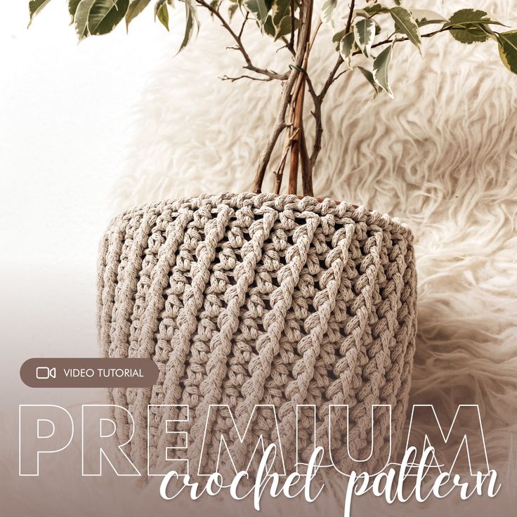 a crocheted planter with a tree in it and the words pre - autumn crochet pattern