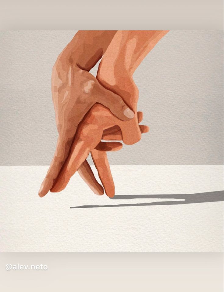 two hands touching each other with one hand holding the other's finger, on a white surface