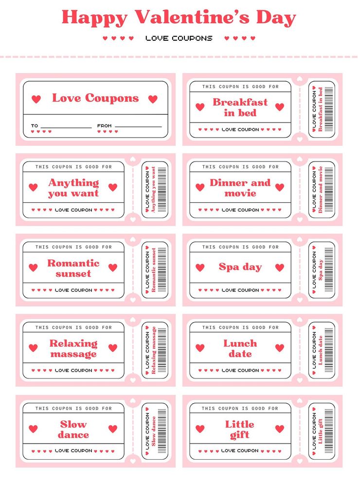 printable valentine's day coupons with hearts on them