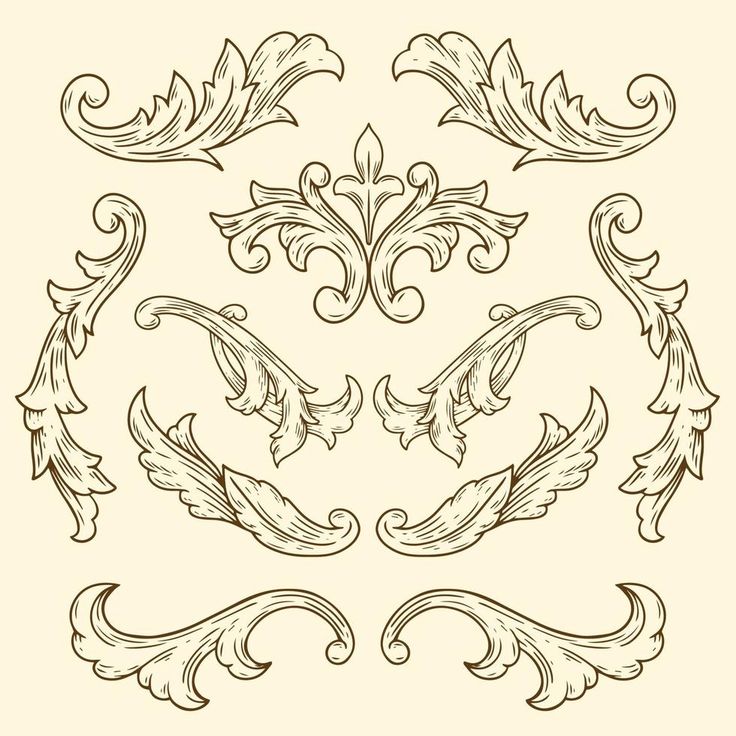 an ornate design with scrolls and leaves