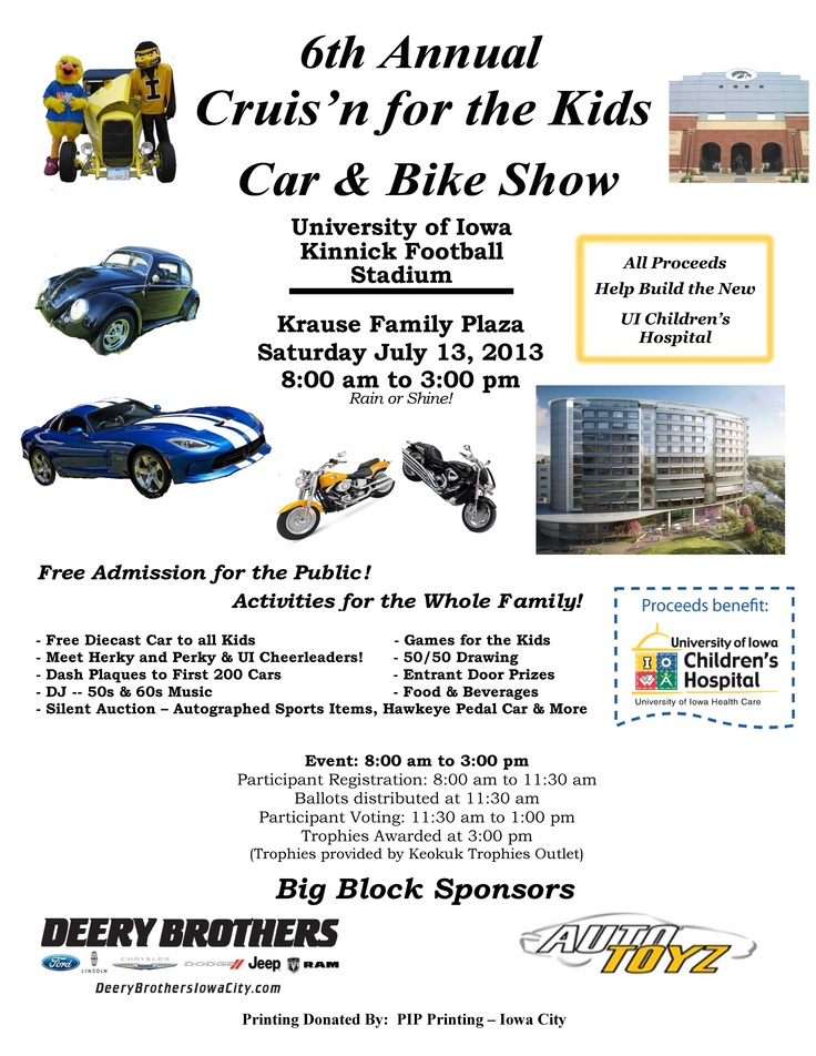 an advertisement for the 10th annual cruis'n for the kids car and bike show