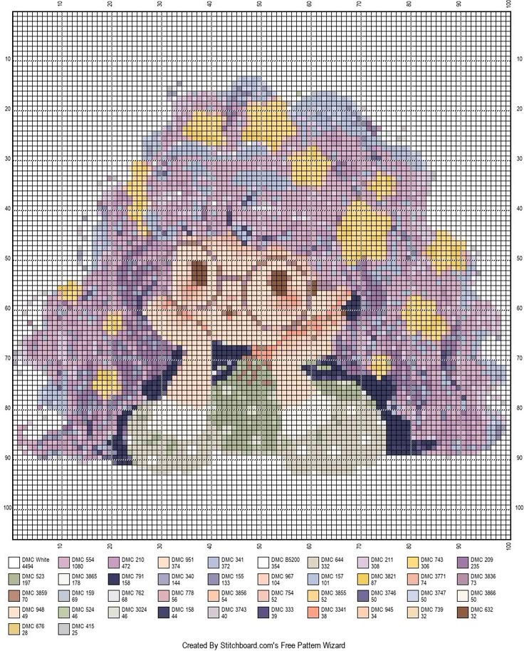 a cross stitch pattern with an image of a woman's face and flowers in her hair