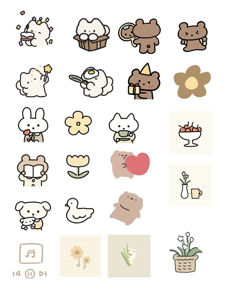 an assortment of cute stickers on a white background with flowers and other things in it