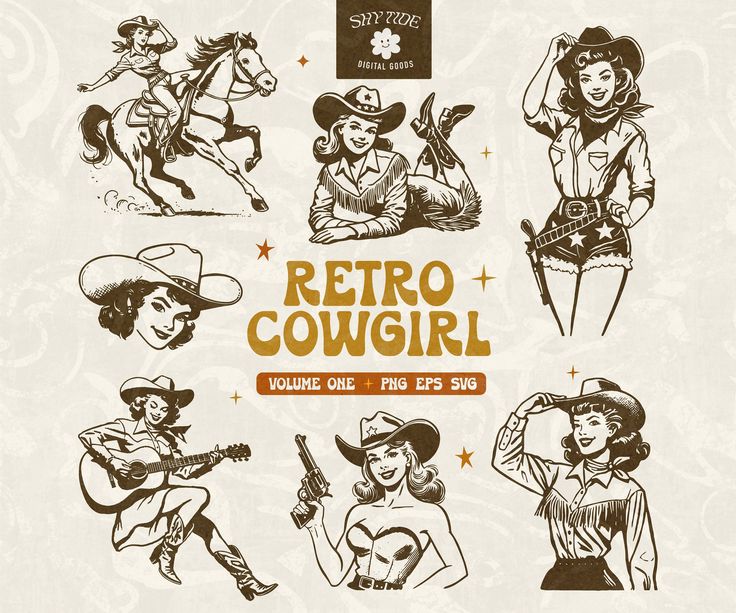 Cowgirl Clipart, Cowgirl Svg, Retro Cowgirl, Modern Cowgirl, Clipart Vintage, Flash Tattoo Designs, Vintage Png, Cowgirl Art, Western Vintage