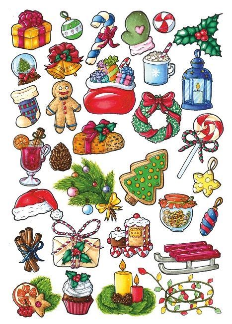 Jane.kittt New Years Stickers, Cute Christmas Drawing Ideas, New Year Drawing Ideas, Vintage Rustic Christmas, New Year Drawing, Christmas Stickers Printable, New Year Stickers, New Year's Drawings, Xmas Drawing