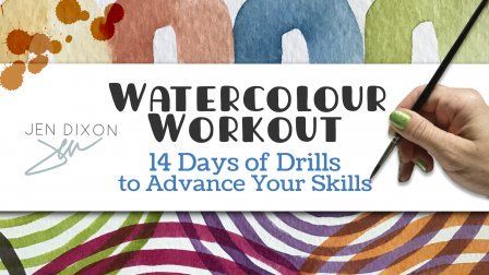 a person holding a paint brush in front of watercolor workout book cover with colorful swirls on it