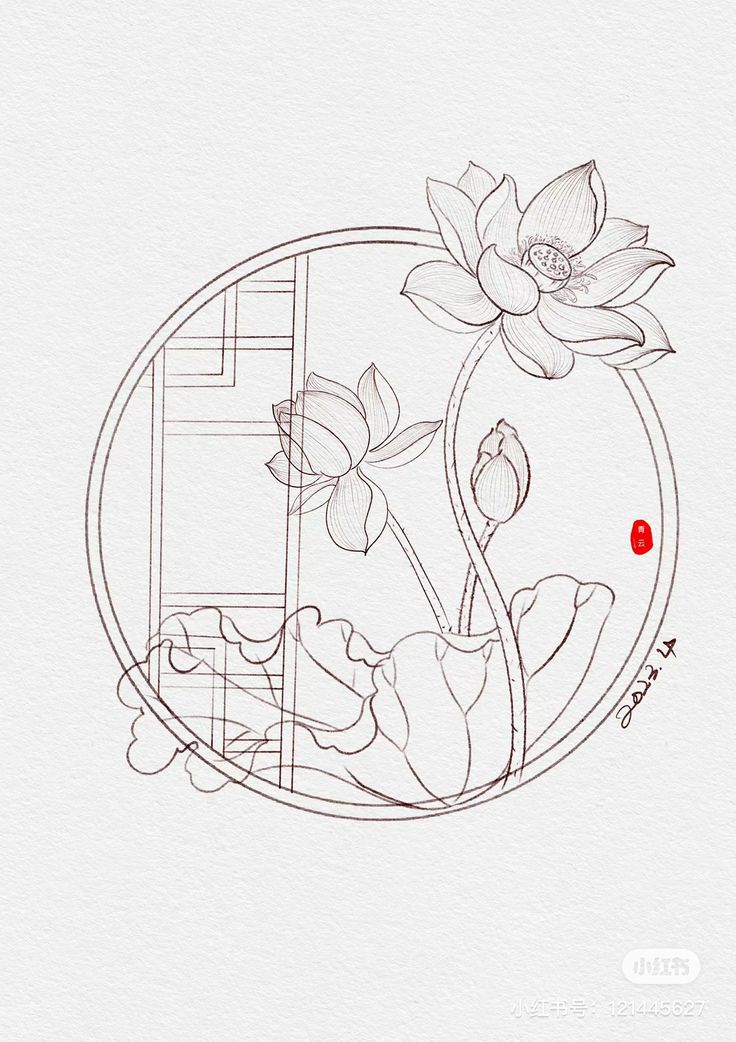 a drawing of a flower in a circle