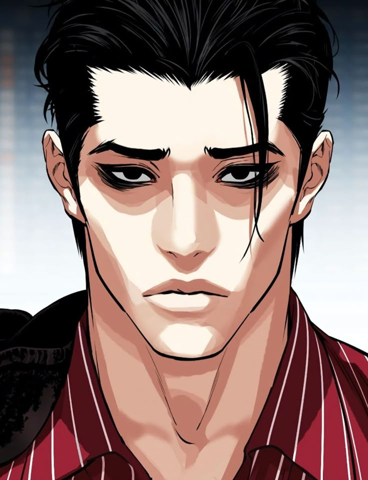 an anime character with black hair and red shirt