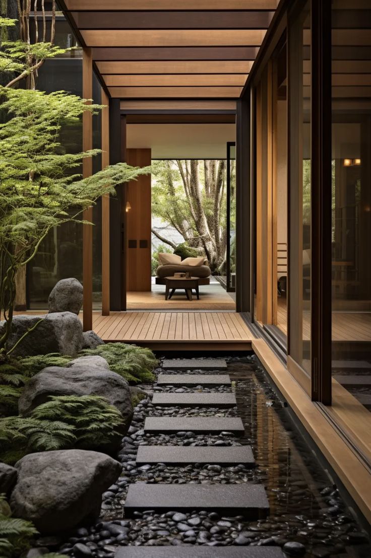 an outdoor area with rocks, grass and water