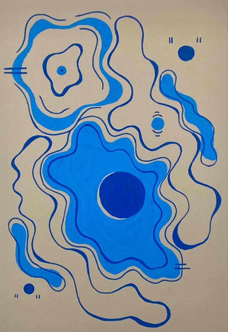 an abstract painting with blue and white shapes