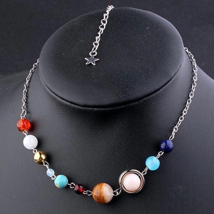 Solar System Natural Stone Planet Bead Necklace Celestial Astronomy Jewelry Each Bead / Stone Represents A Planet In Our Solar System Stainless Steel With Lobster Clasp And Star Dangle Extender Total Length Is Approx 20 Inches + Extender Makes A Great Present For A Lover Of The Stars And Planets, Or A Sci-Fi Nerd :) All Offers Welcome Space Themed Jewelry, Planets Necklace, Planet Accessories, Ella Core, Teacher Necklace, Solar System Jewelry, Astronomy Jewelry, Planet Jewelry, Solar System Necklace