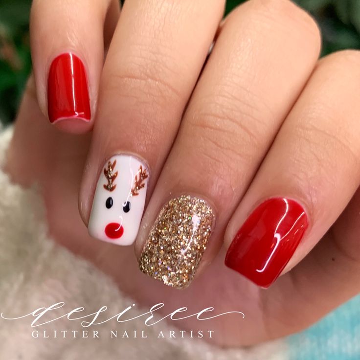 Rudolf Christmas Nails, Christmas Nail Designs Rudolph, Cute Christmas Nails Design, Christmas Nail Reindeer, Christmas Nail Designs Santa, Cristmass Nails Gel, Christmas Nails For Short Nails Kids, Kid Christmas Nails Designs, Christmas Rudolph Nails