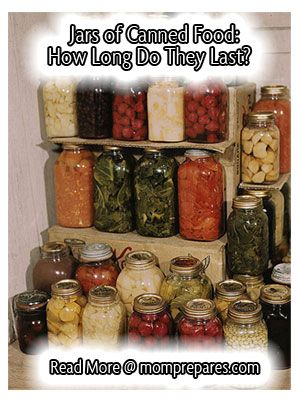 many jars are stacked on top of each other and filled with different types of food