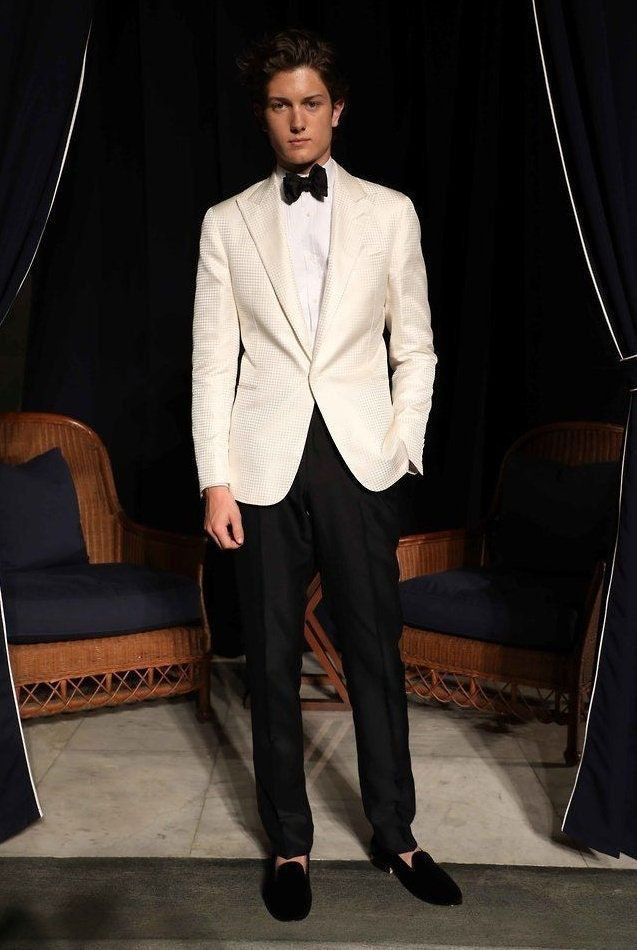 Men’s Wedding Rehearsal Outfit, White Blazer Outfit Men, Wedding Suit Ideas, Chiseled Face, Dinner Jacket Wedding, White Blazer Men, 1950s Gown, Ivory Tuxedo, White Blazer Outfits