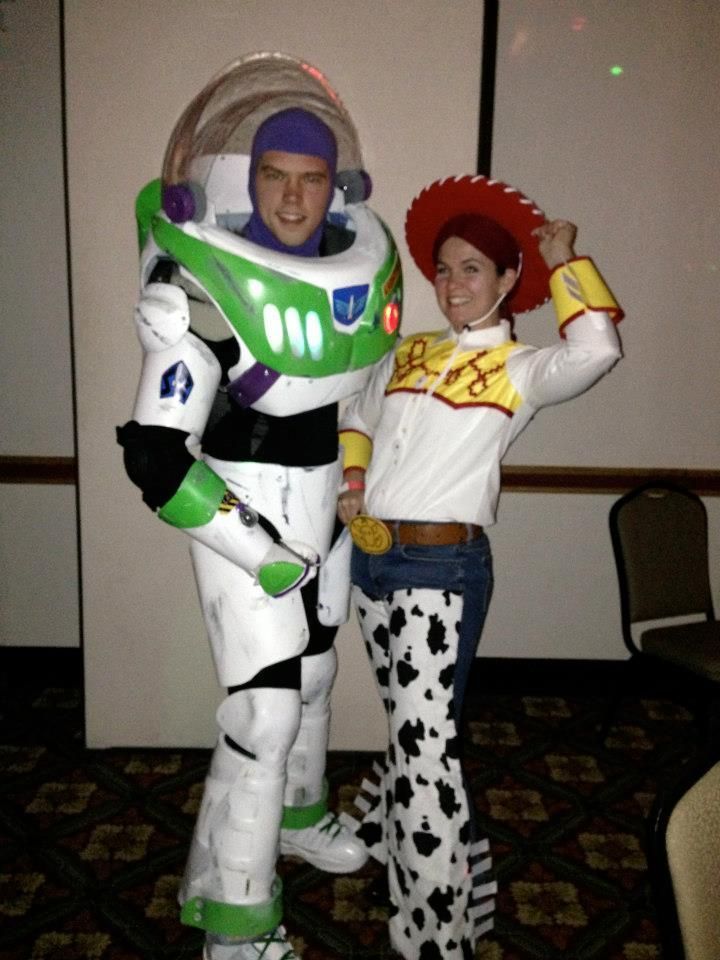 two people dressed up as toy story characters