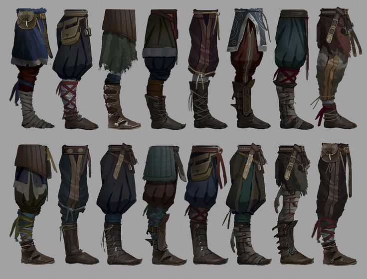 several different types of boots and pants