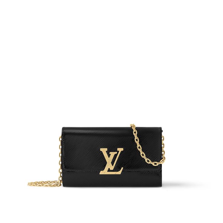 LOUIS VUITTON® - Pochette Louise - Black Purse Louis Vuitton, Louise Vuitton, Elegant Clutch, Louis Vuitton Black, Golden Chain, Louis Vuitton Pochette, Black Clutch, Louis Vuitton Official, Black Leather Handbags