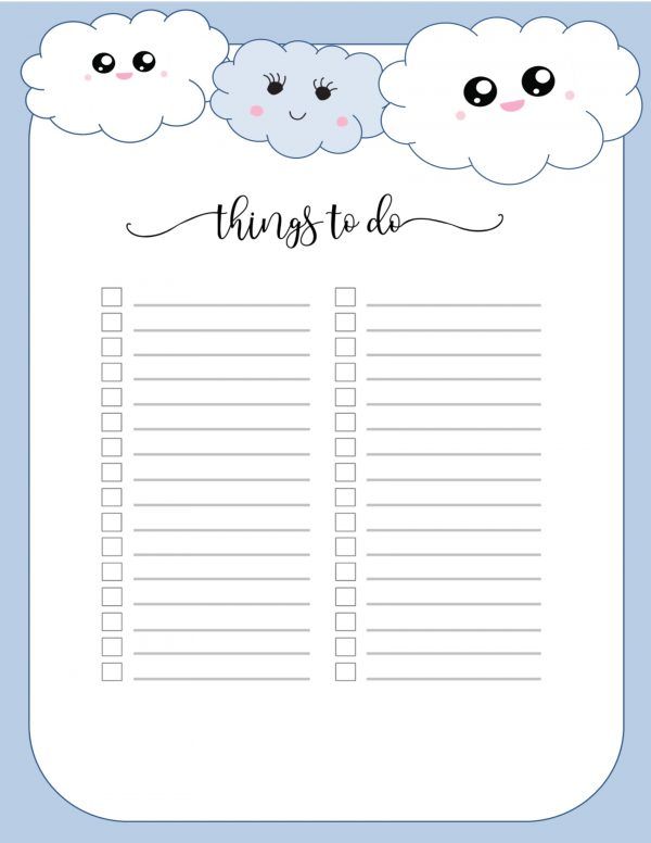 a printable to do list with three clouds and the words things to do on it