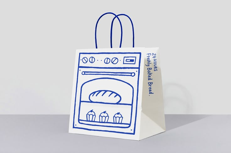 a paper bag with an oven drawn on it