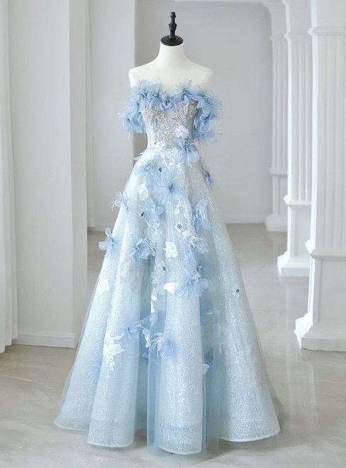 Prom And Homecoming Dresses, Ball Gown With Flowers, Unrealistic Dresses, Forest Dresses, Wedding Dresses Blue, Fairytale Prom Dress, Blue Ballgown, Wedding Dresses Traditional, Nature Dresses