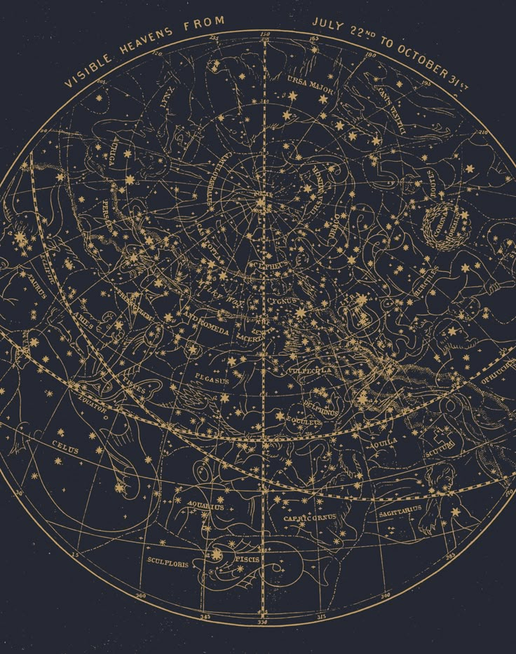 the star map in gold on a black background, with stars all over it's surface