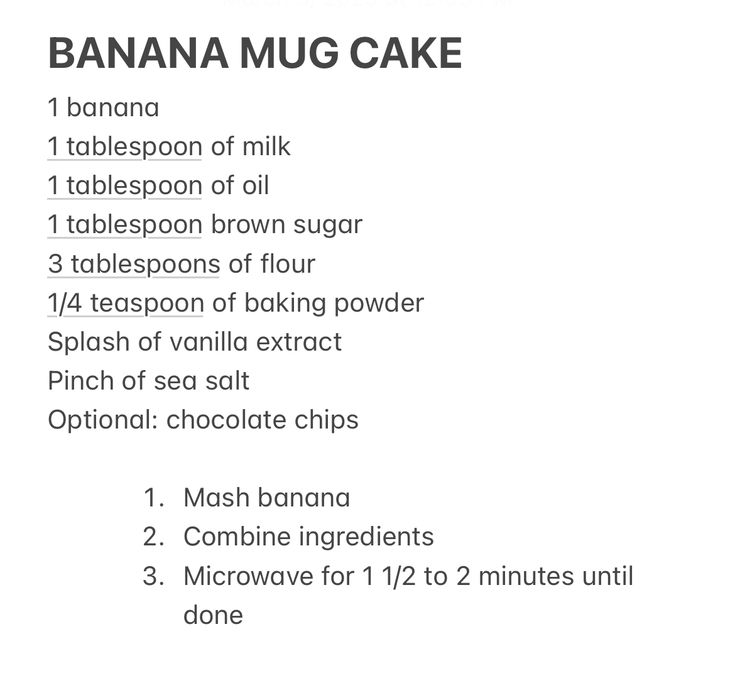 the ingredients for banana mug cake are shown in this graphic above it's description