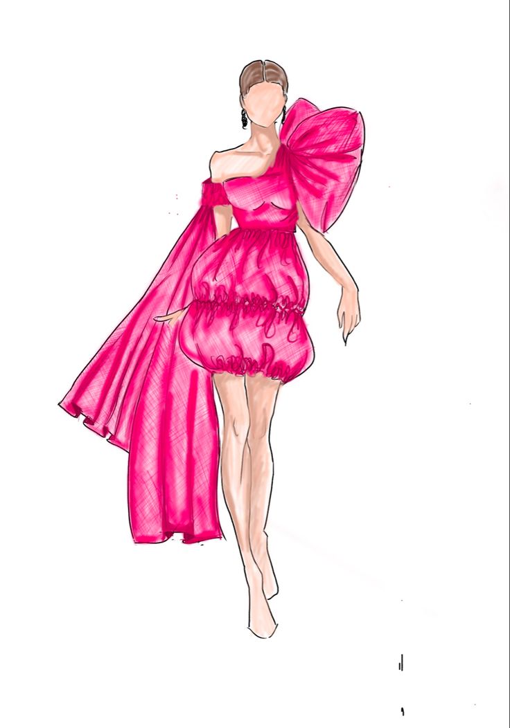 a drawing of a woman in a pink dress