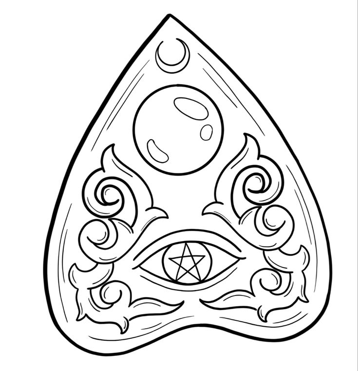 a coloring page with an all seeing eye in the center and stars above it, on top of a tear shaped object