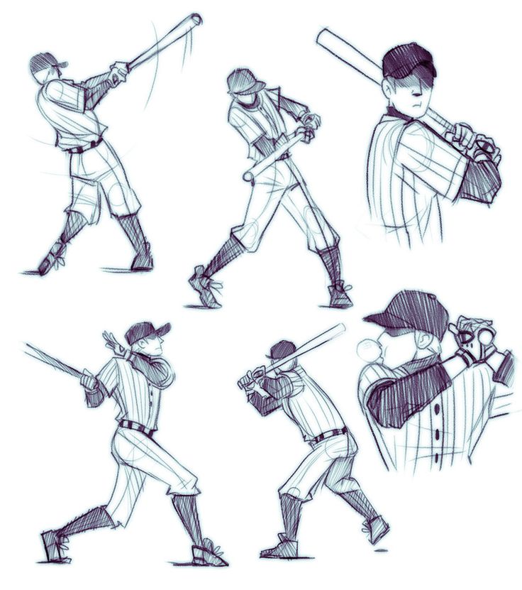 some baseball players are doing different poses to hit the ball with their bats and gloves