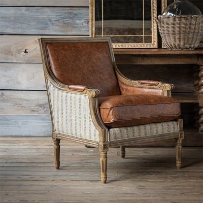 an old chair sitting in front of a mirror