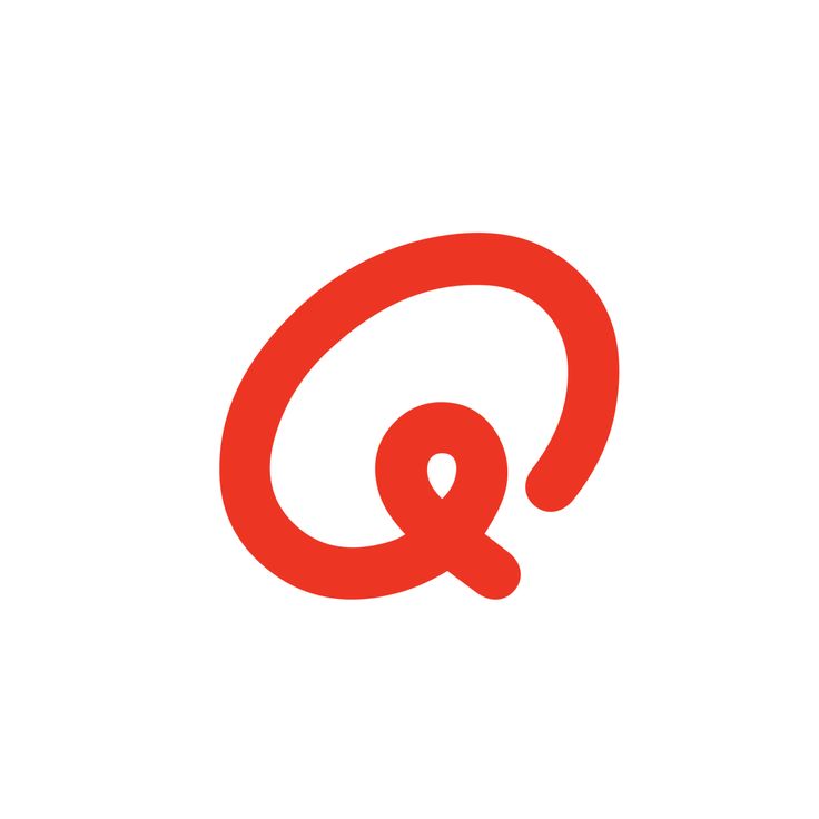 the letter q in red on a white background