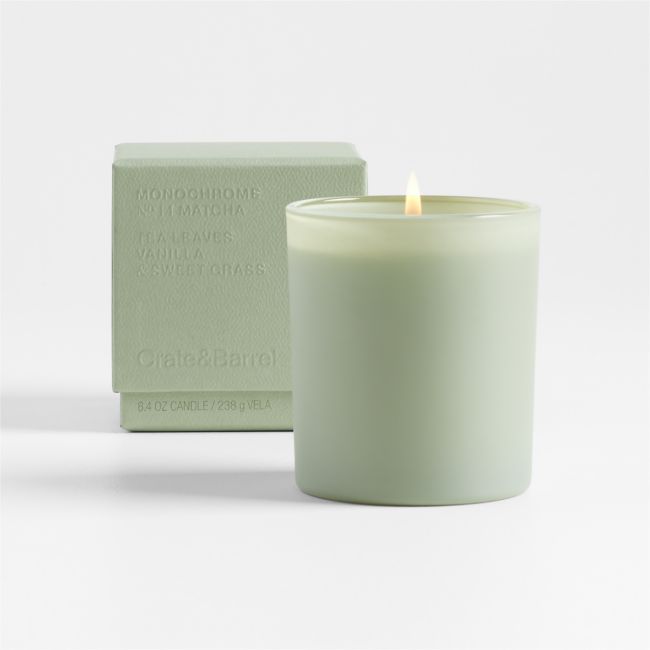 Utterly modern in monochromatic celadon. Our candle infuses the air with matcha, vanilla, tea leaves and herbs. Packaged in a matching gift box, the creamy green matte glass vessel filled with wax in the same hue has a sculptural look that brightens your coffee table, dresser or mantel. Part of our exclusive Monochrome scent collection, the No. 14 Matcha candle is a Crate & Barrel exclusive.     Fresh/clean scent  Essential oils  Soy-vegetable blend wax  Formulated without sulfates, parabens and Matcha Candle, Scent Collection, Vanilla Tea, Sage Candle, Crate Barrel, Essential Oil Scents, Candle Diffuser, Matching Gifts, Glass Vessel