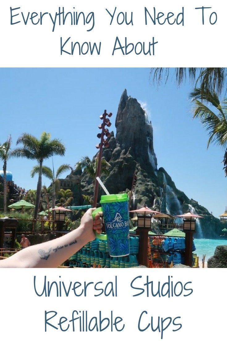 a person holding up a cup with the words universal studios retillable cups on it